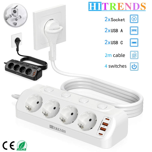 Eu Plug Multi-function power board 2 USB-A and 2USB-C