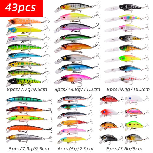 43pcs Mixed Fishing Lures Kit Minnow