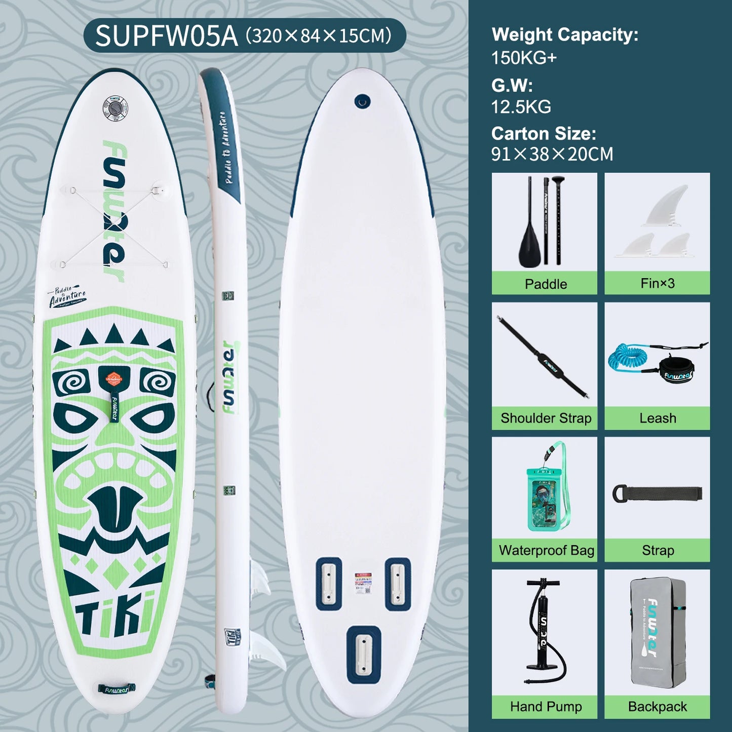 FunWater 11' Sup Board Inflatable Surfboard Stand Up Paddle Board