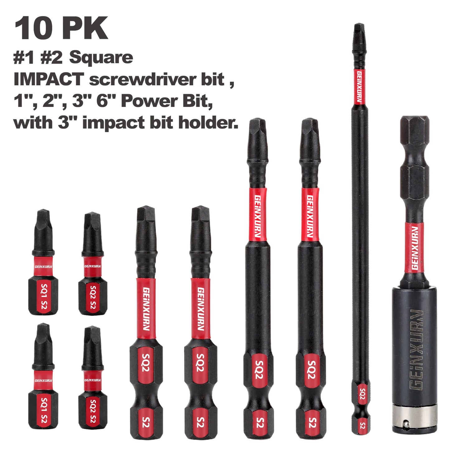 Geinxurn Impact Magnetic SQ1/SQ2 Head Power Bits,
