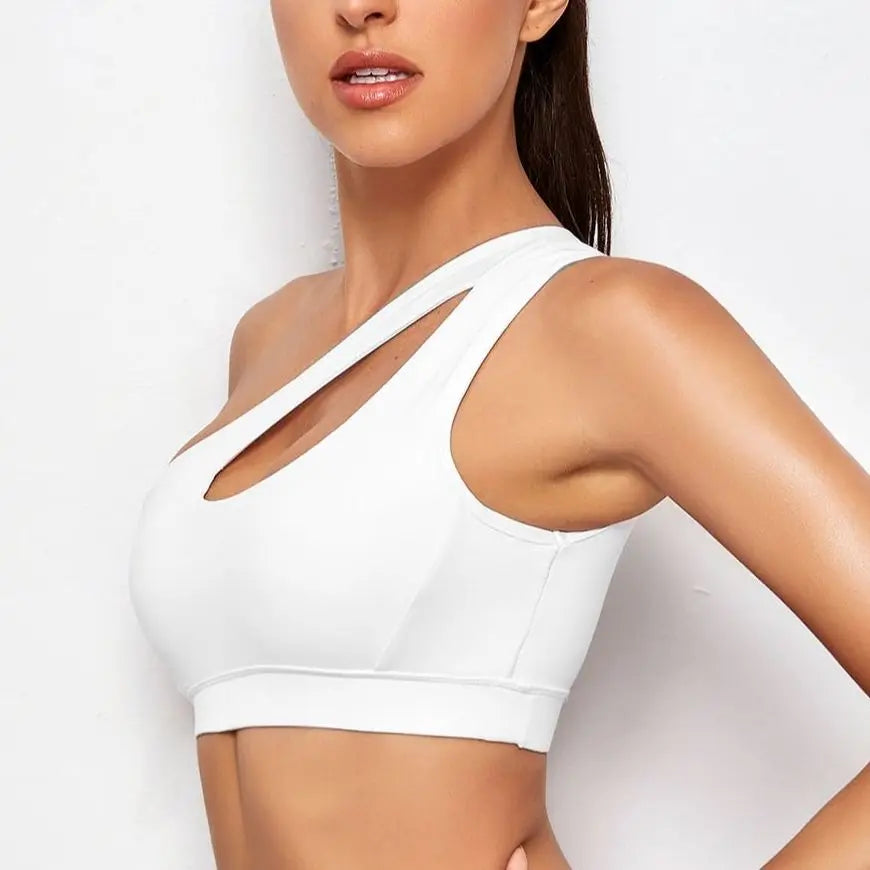 Women Sports Bra Push Up Fitness Bras One Shoulder Shockproof