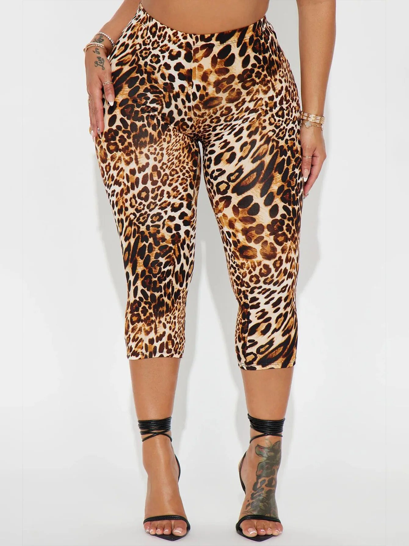 Sexy leopard print knee-length leggings for women