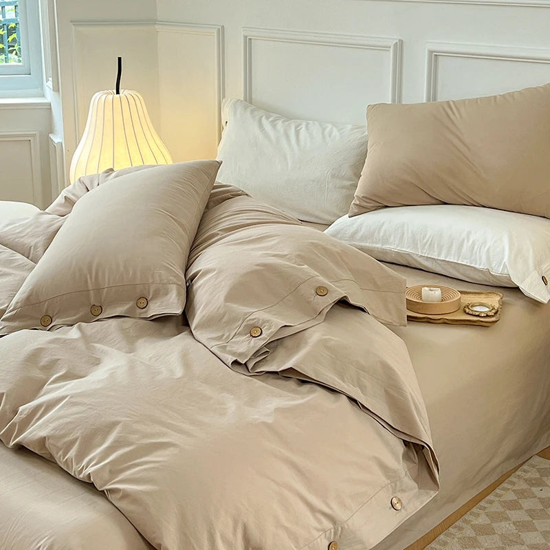 100% Washed Cotton Duvet Cover 2/3Piece Luxury Soft Bedding Set