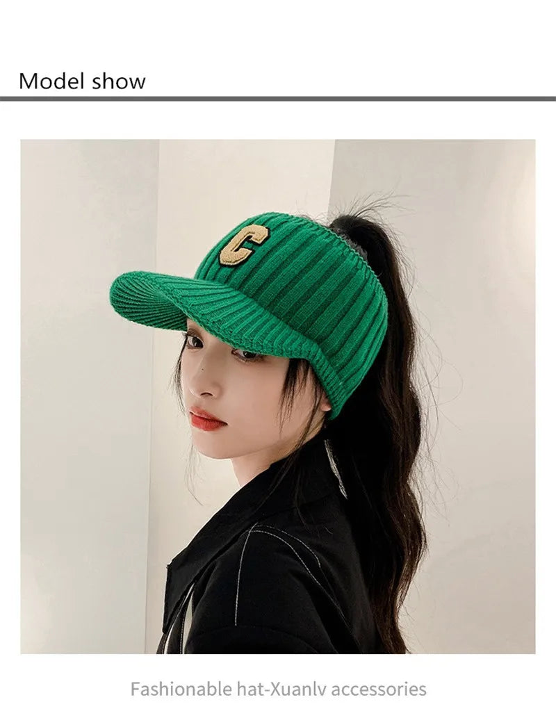C letter sports hat Unisex winter men solid striped