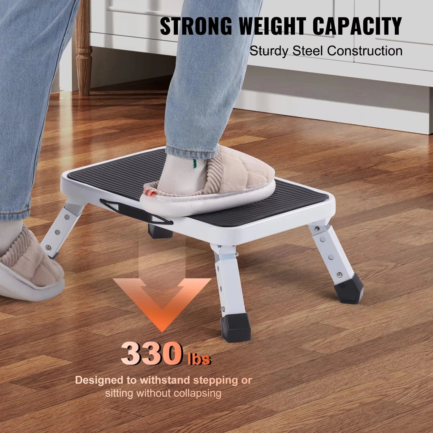 3-speed adjustable folding step stool for adults and seniors, safer metal step stool, sturdy and stable step stool