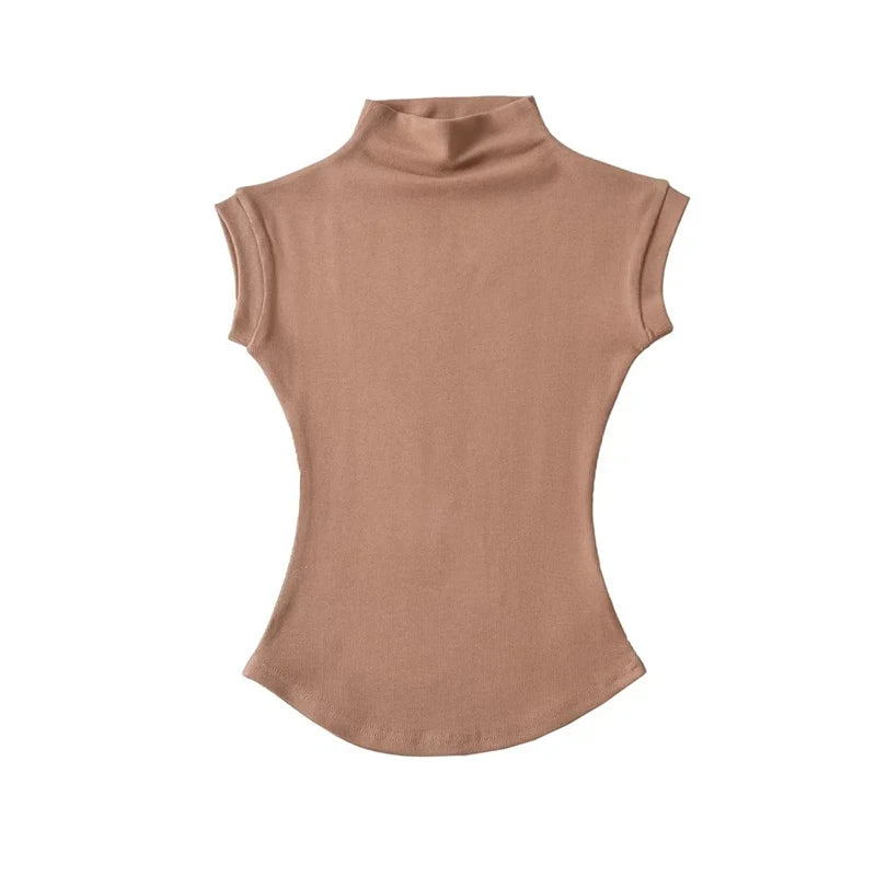 Women Summer Sexy Turtleneck Sleeveless T-Shirts