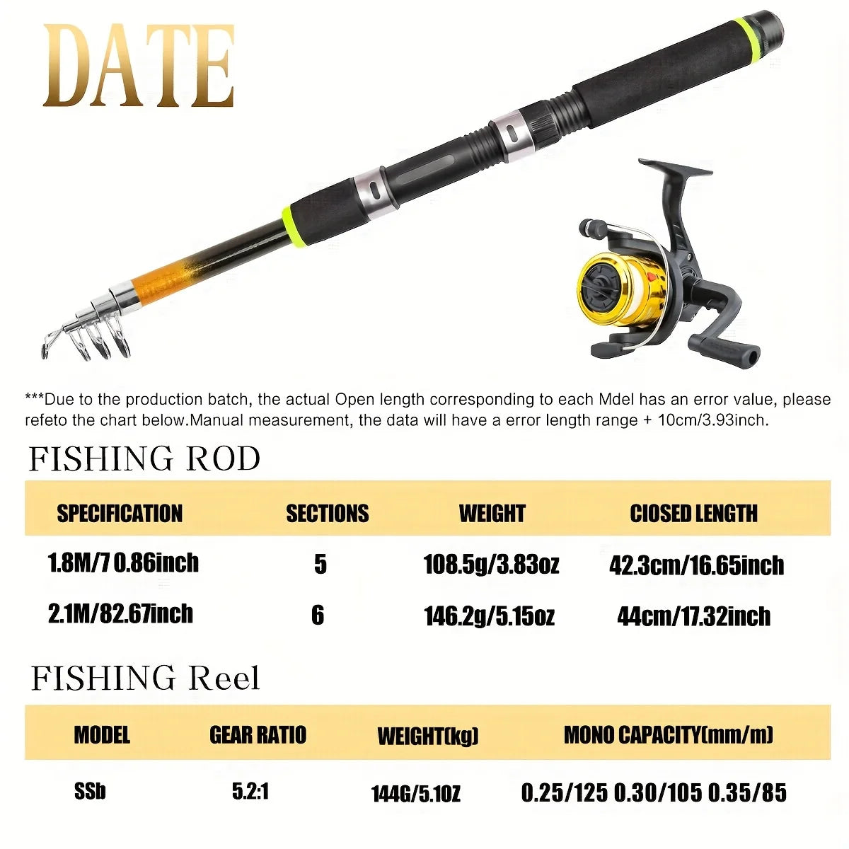 Fishing Rod Combo Kit - Spinning Reel, Hard & Soft Lures,
