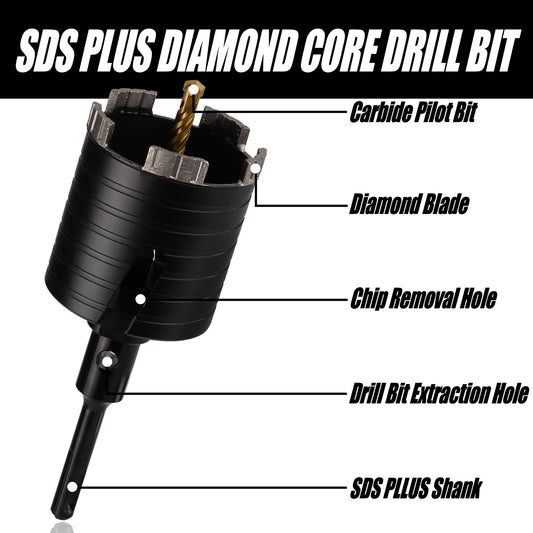 Dry Diamond Core Drill Bit Hole Saw with SDS Plus Adapter