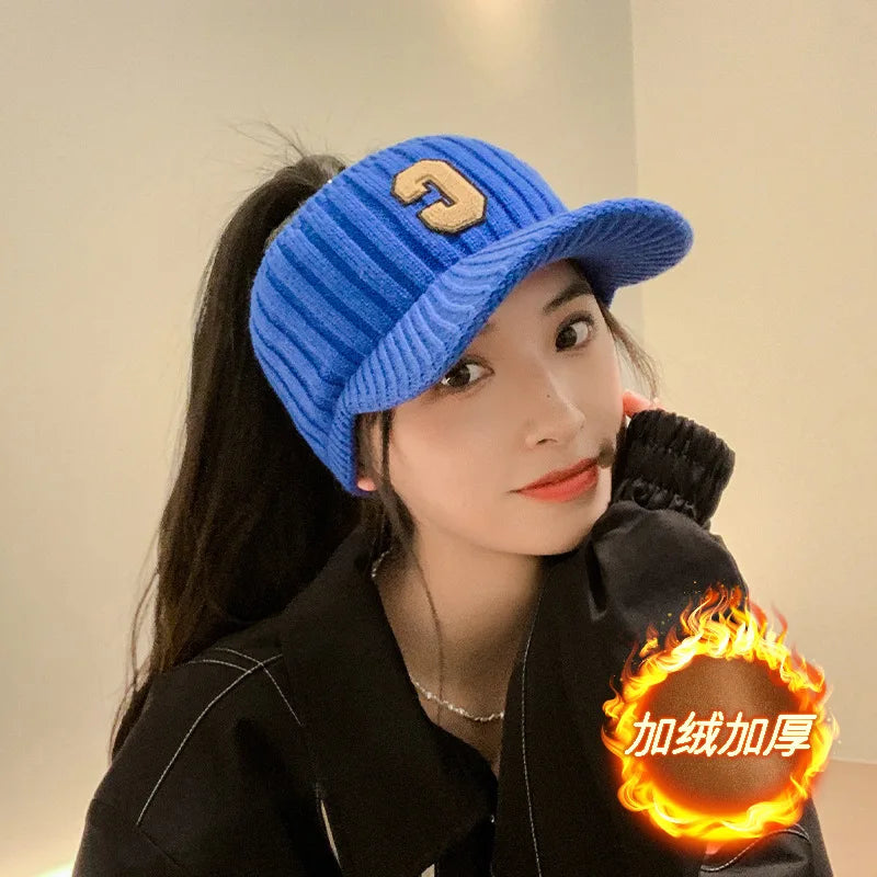C letter sports hat Unisex winter men solid striped