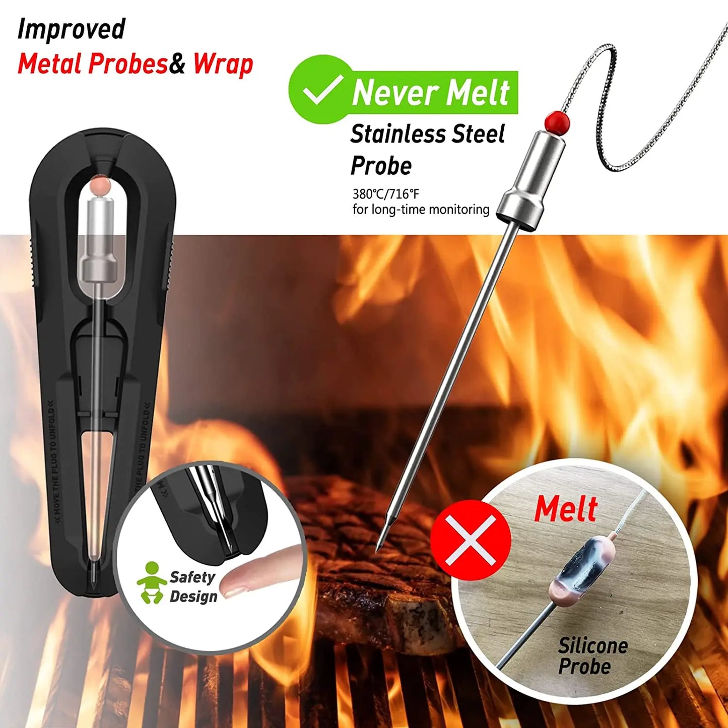 WENMEICE Wireless Bluetooth Meat BBQ Thermometer For Oven Grill Smoker