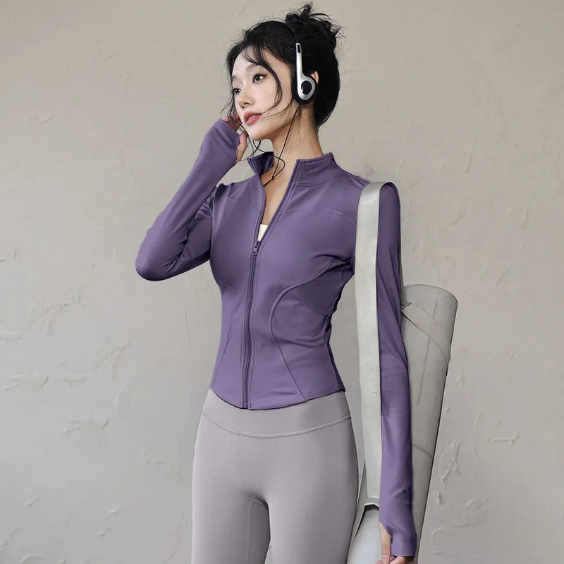 Long Sleeve Sports Jacket Women Zip Fitness Yoga