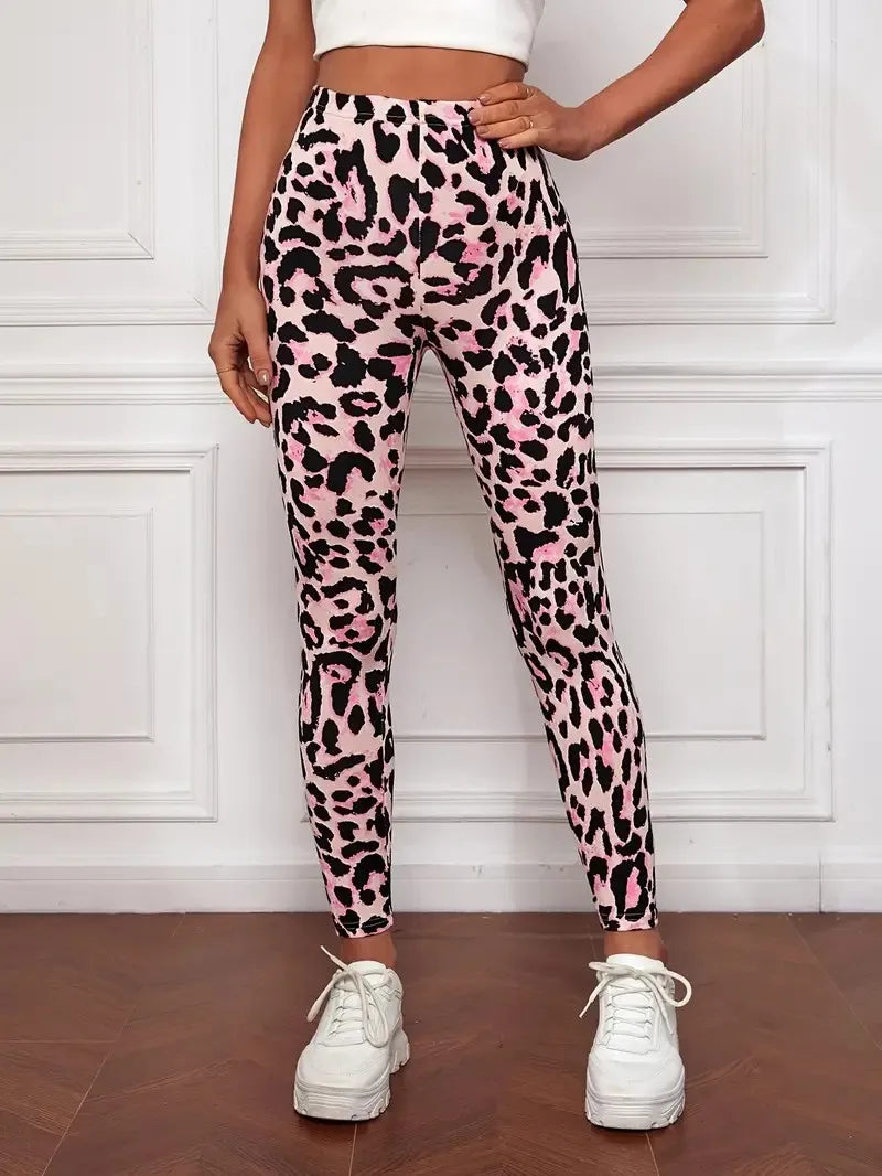 Women's Sexy Pink Leopard Print Leggings Long