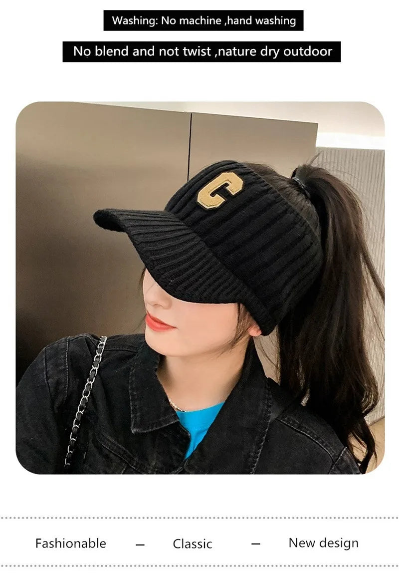 C letter sports hat Unisex winter men solid striped