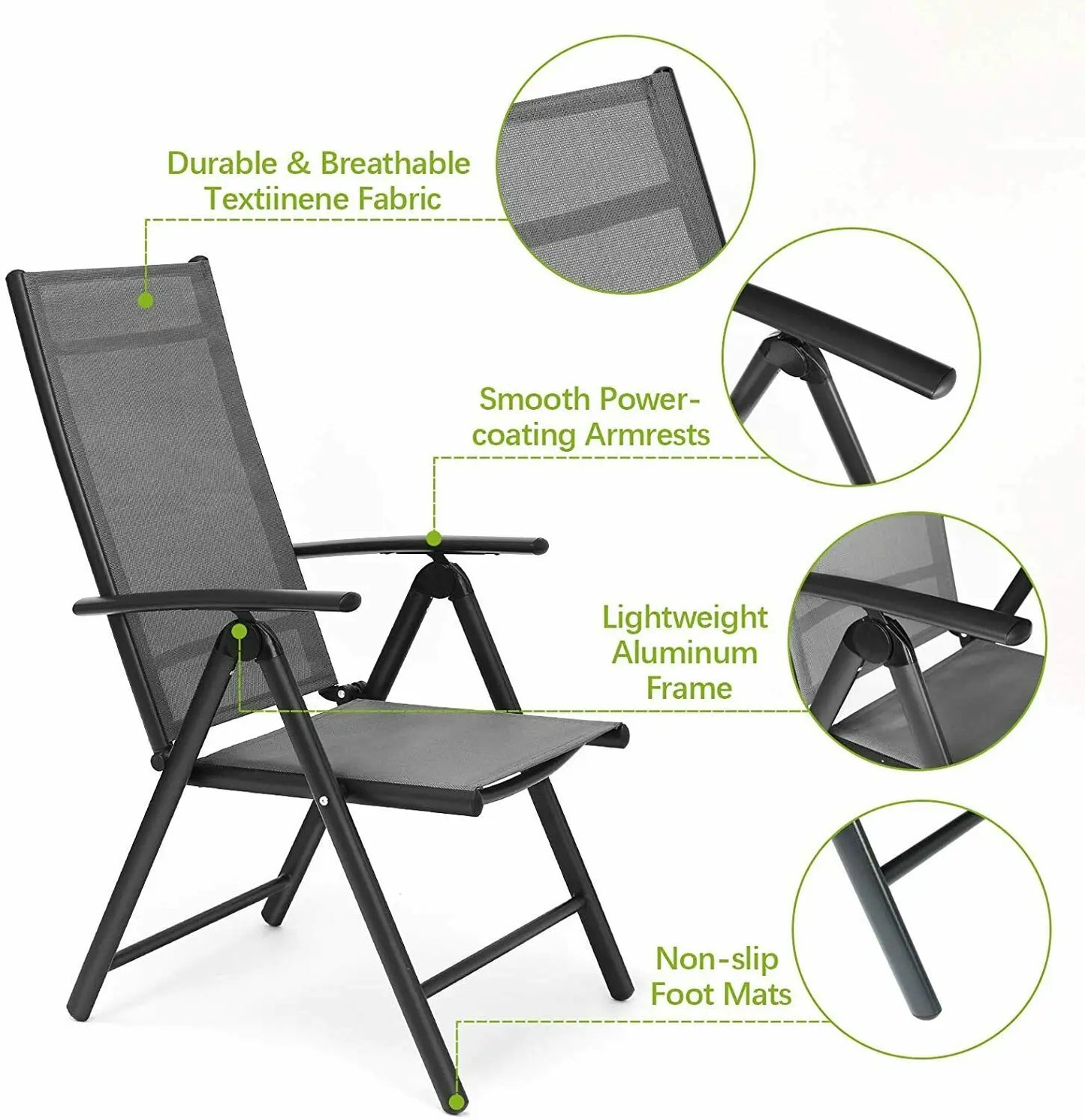 Homfa 2PC Balcony Chairs Set Garden Chairs Folding Chair 7-Way