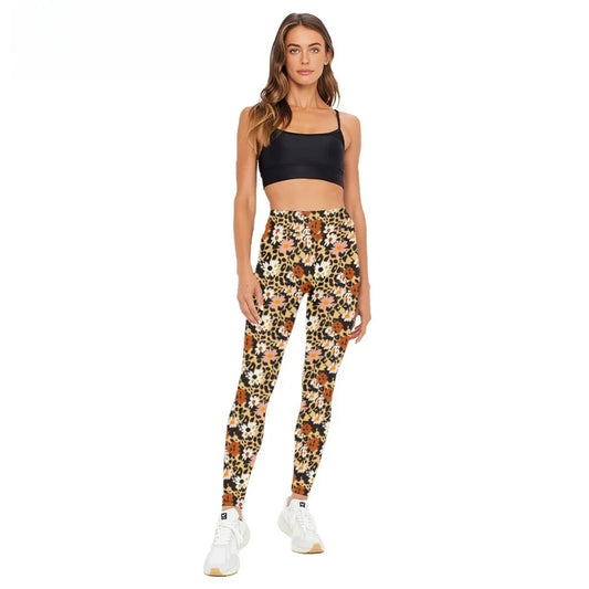 Yogabroek met hoge taille, luipaardprint,