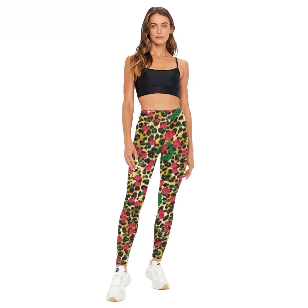 Yogabroek met hoge taille, luipaardprint,