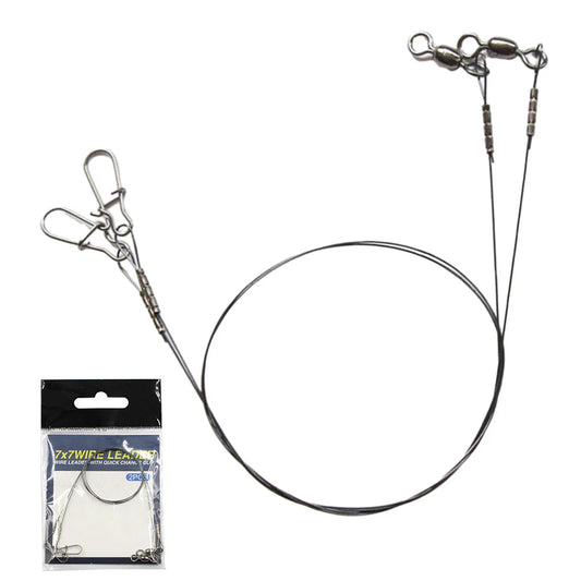2x Steel Fishing stainless steel Wire Leader Line With Swivel Duo-Lock