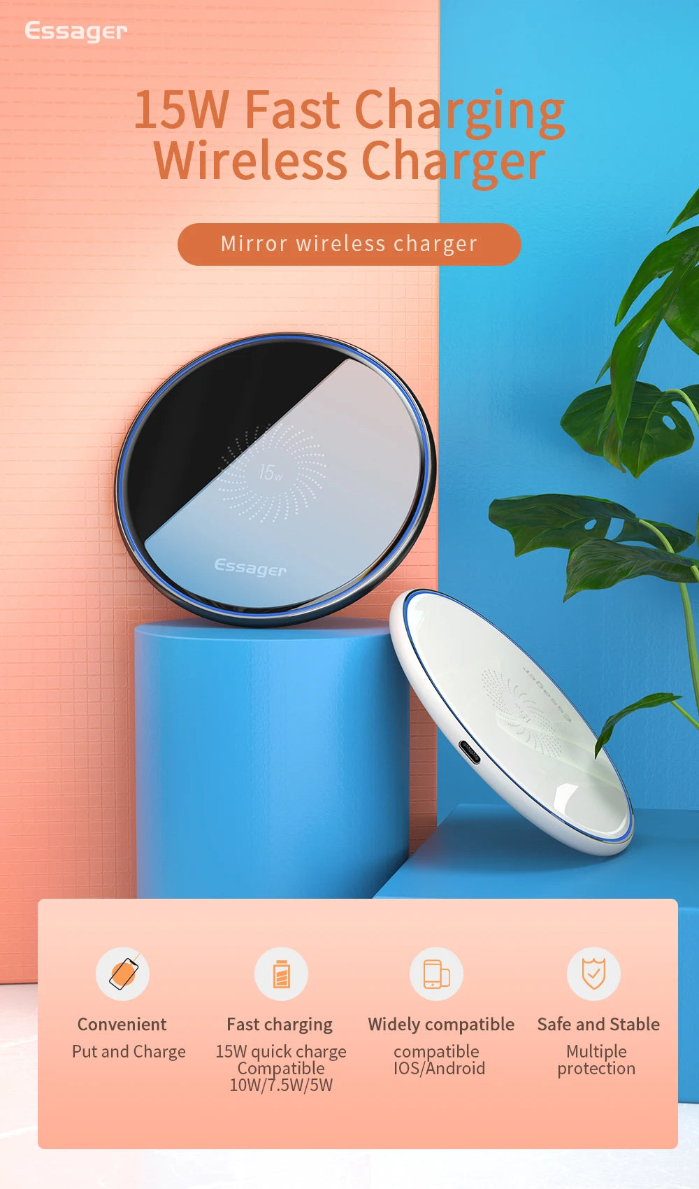 Essager 15W Qi Wireless Charger Fast Wireless Charging