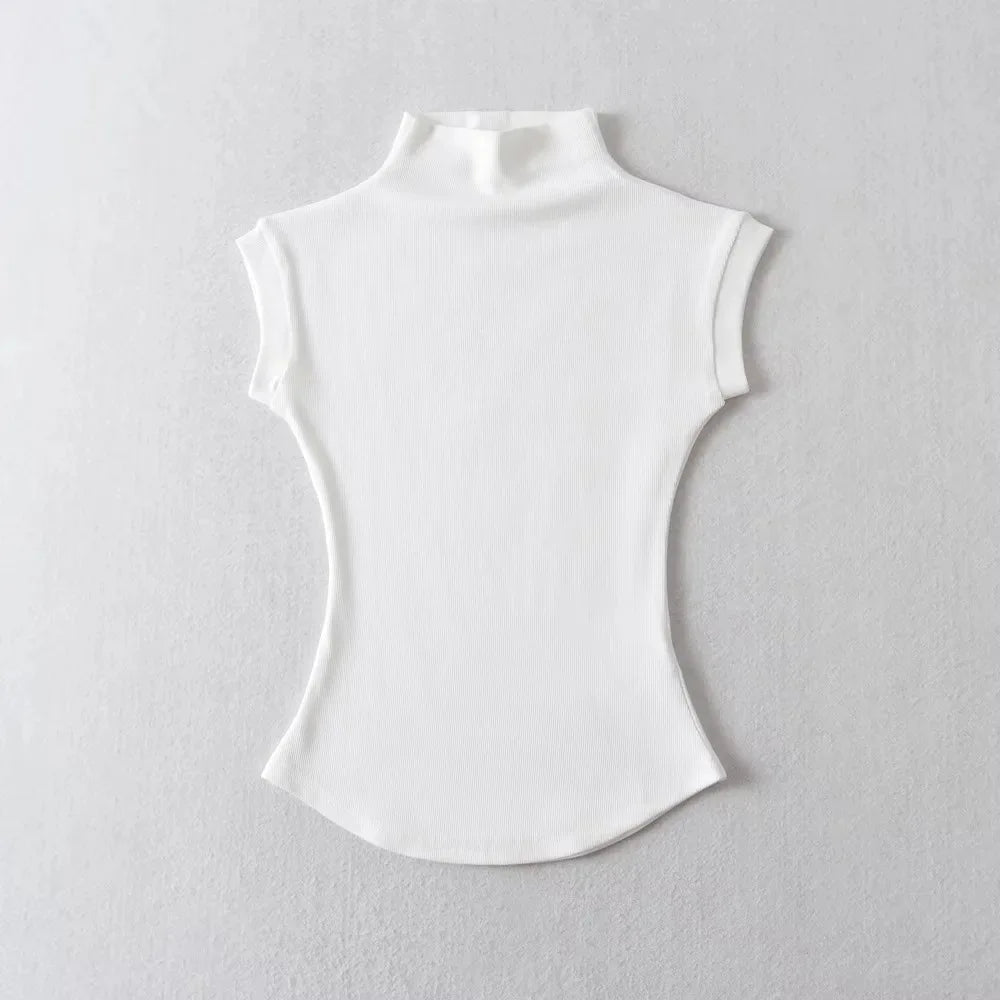 Women Summer Sexy Turtleneck Sleeveless T-Shirts