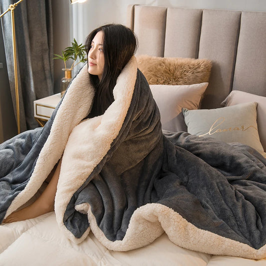 Wool Throw Blanket Keep Warm Winter Bed Blankets Double Sided
