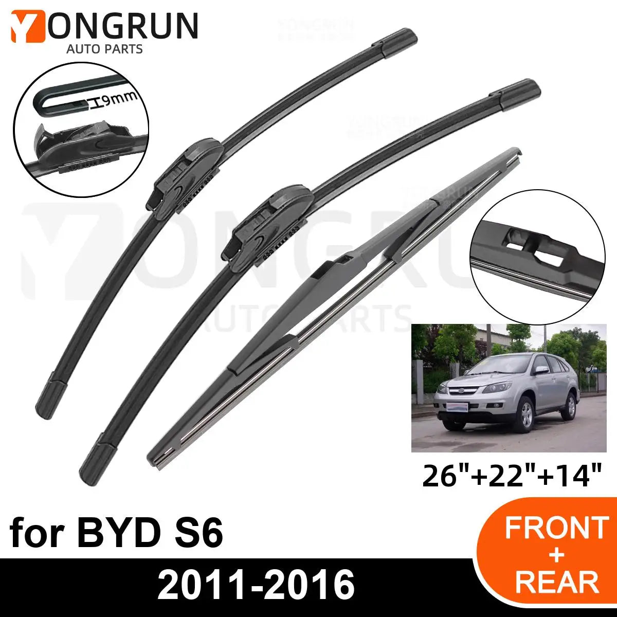 3 stuks autoruitenwissers voor BYD S6 2011-2016 voorruit achter 2011 2012 2013 2014 2015 2016