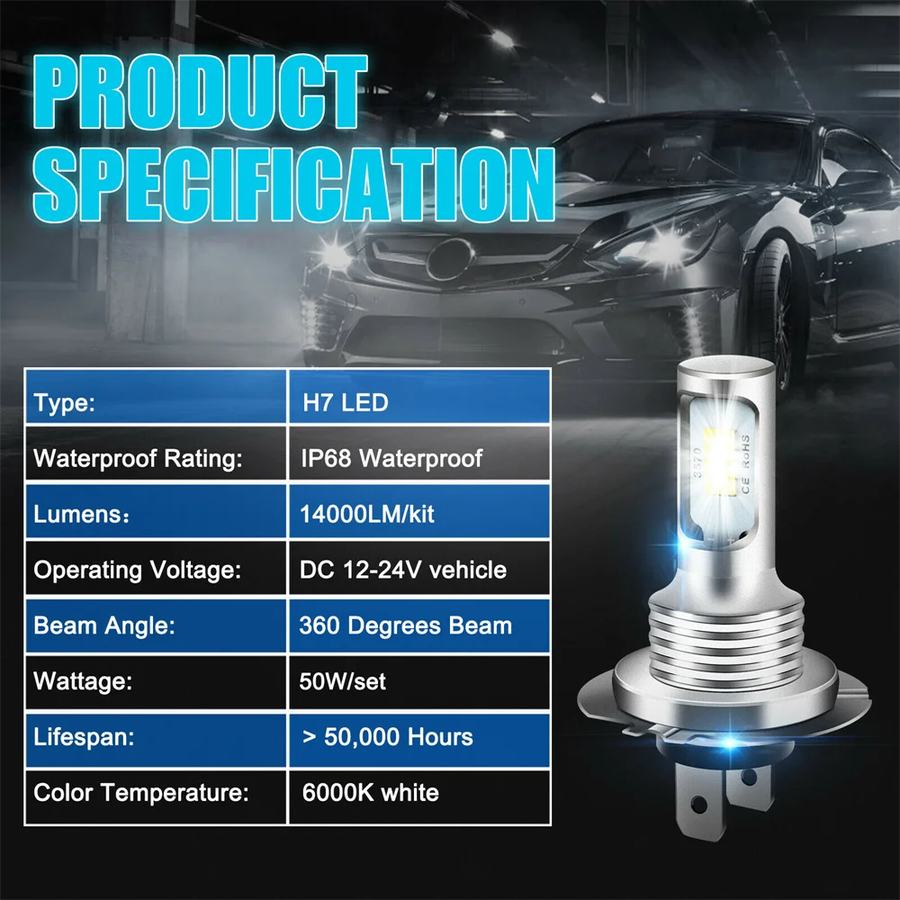 2Pcs H7 H4 Led Car Fog Light Bulbs H1 H8 H9 H11
