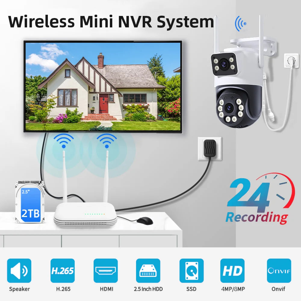 8CH NVR Kit CCTV System WiFi Camera NVR Kit Security Audio 4MP IP Cameras With WirelessNVR Video Surveillance Set ICsee