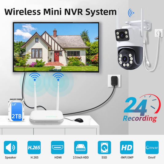 8CH NVR Kit CCTV System WiFi Camera NVR Kit Security Audio 4MP IP Cameras With WirelessNVR Video Surveillance Set ICsee