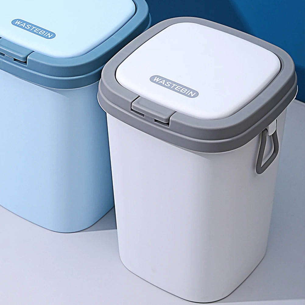 Trash Can 8L Blue Lid for Kitchen Bathroom Small
