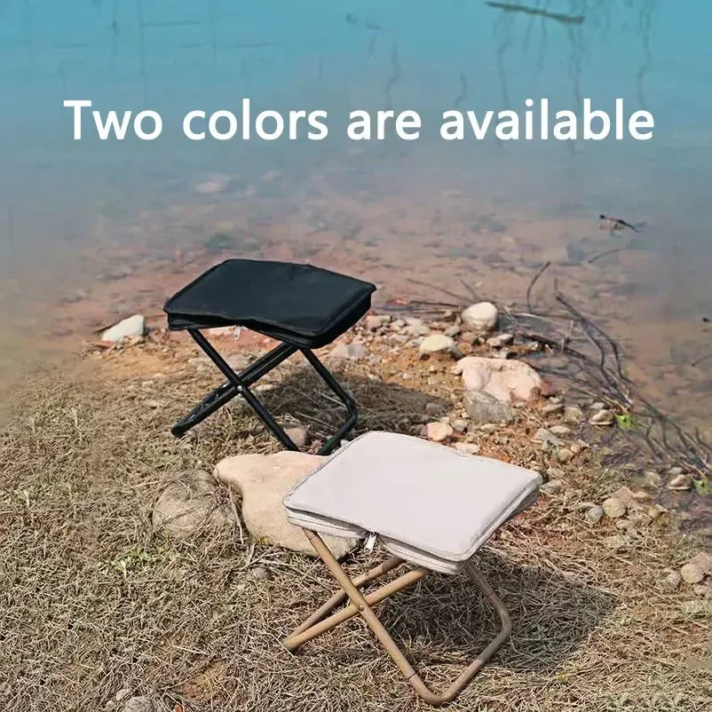 Portable folding stool, foldable hand-held camping stool,