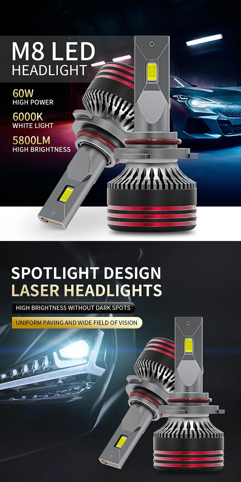 2PCS 9005/HB3 9006/HB4 H7 H11 H4 H1 LED Headlight