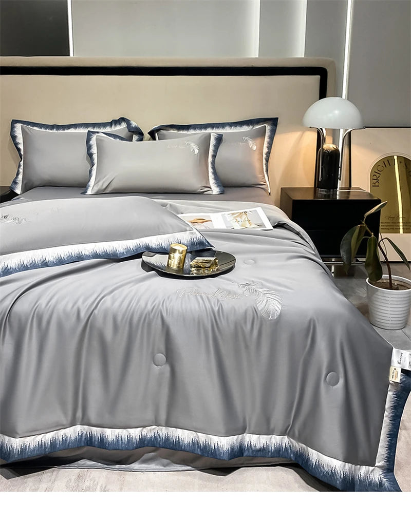 High-end Feather Embroidered Summer Blanket Comfortable