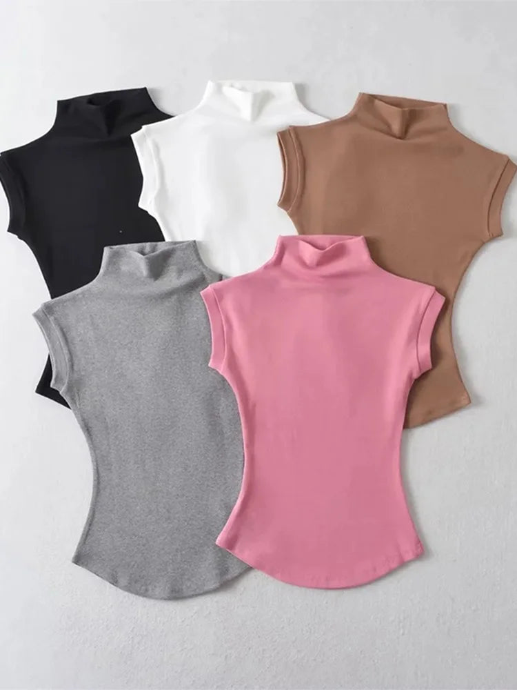 Women Summer Sexy Turtleneck Sleeveless T-Shirts