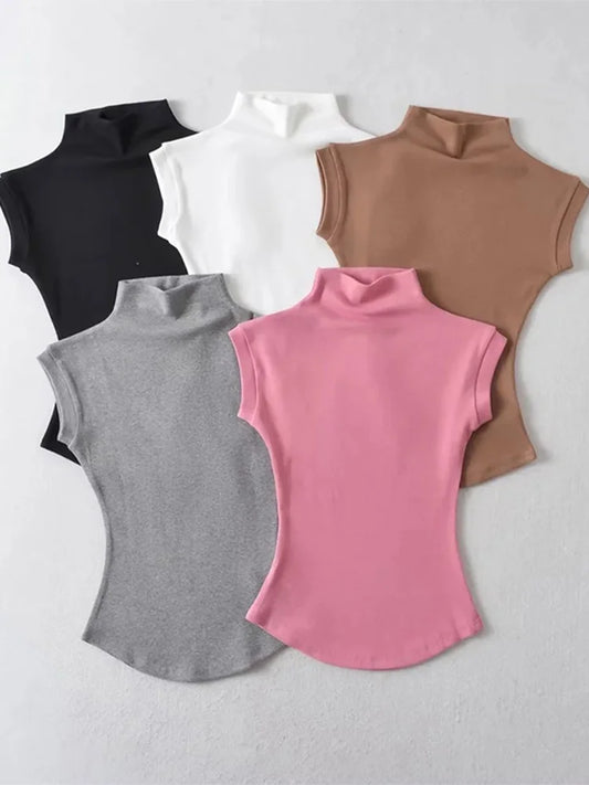 Women Summer Sexy Turtleneck Sleeveless T-Shirts
