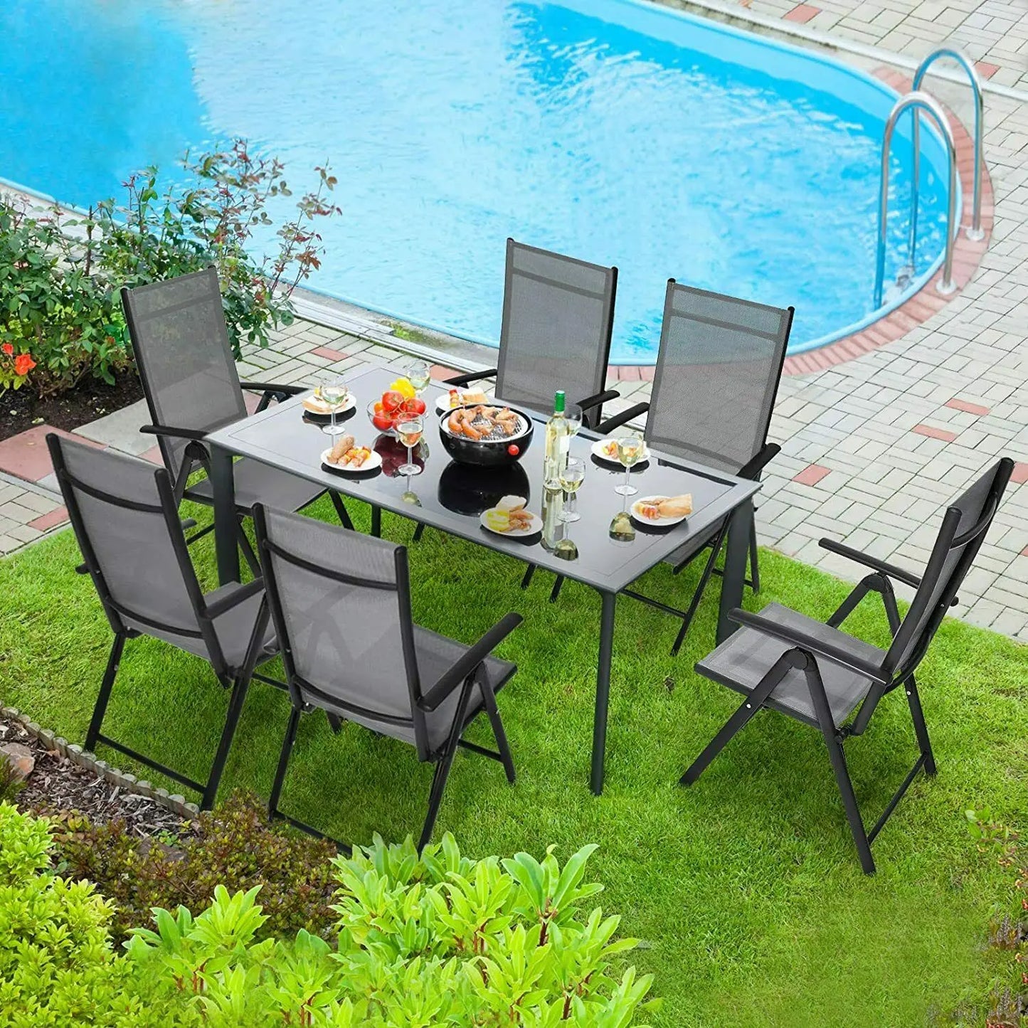 Homfa 2PC Balcony Chairs Set Garden Chairs Folding Chair 7-Way
