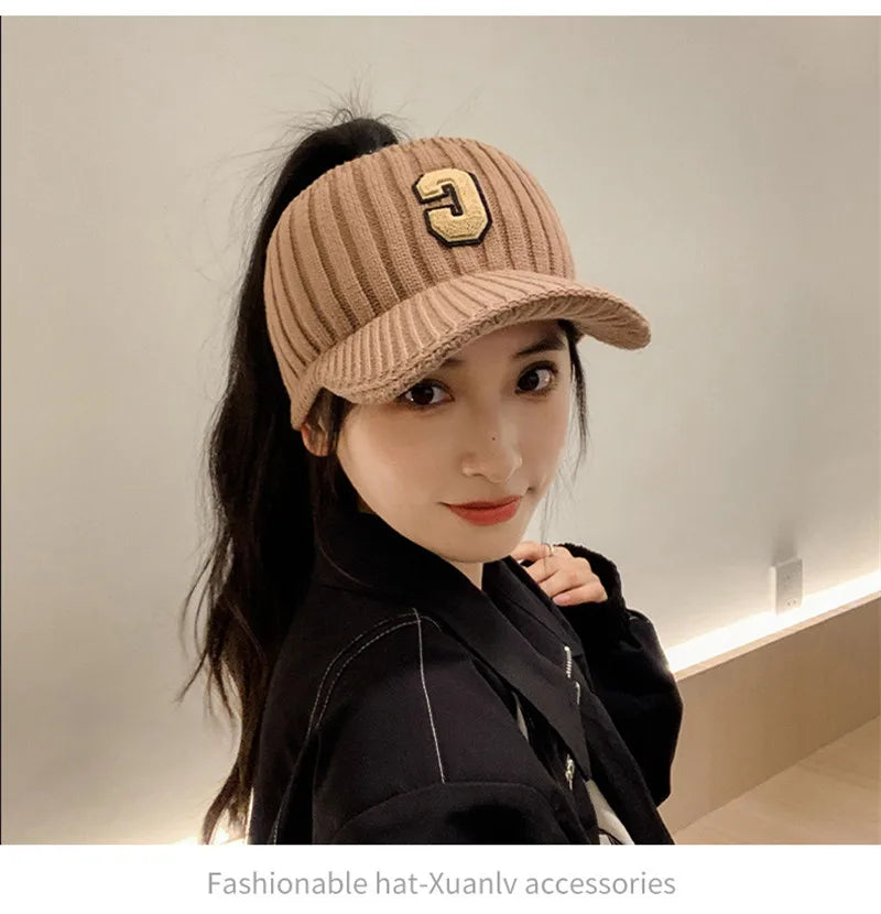 C letter sports hat Unisex winter men solid striped