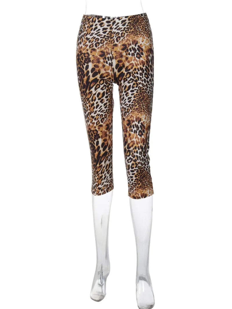 Sexy leopard print knee-length leggings for women