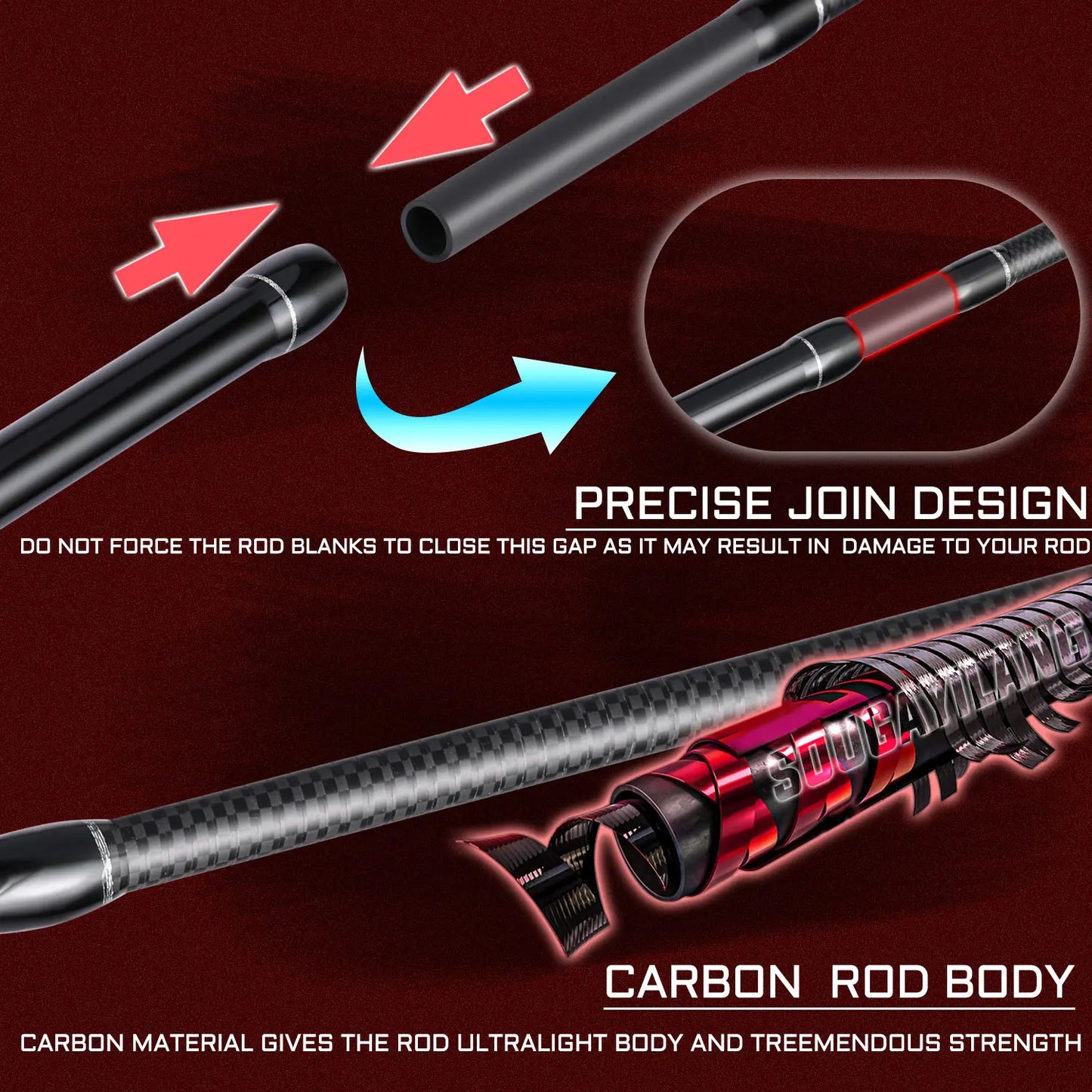 Sougayilang 5 Sections 2.1m Spinning Casting Fishing Rods