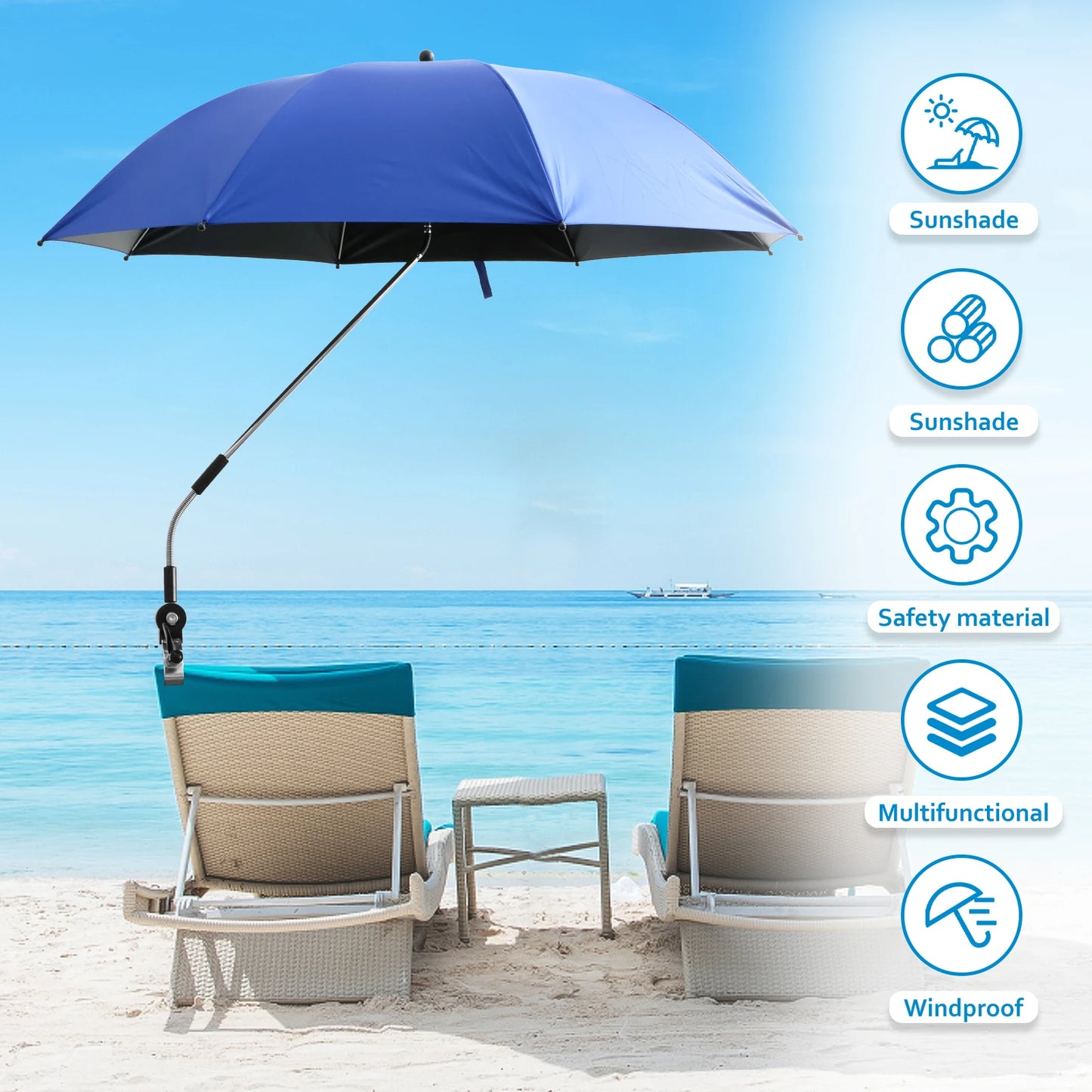 Beach Umbrella Adjustable Shade Umbrella Outdoor