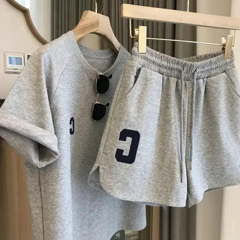 Casual Sports Suits Women Summer Short T-shirt Tops