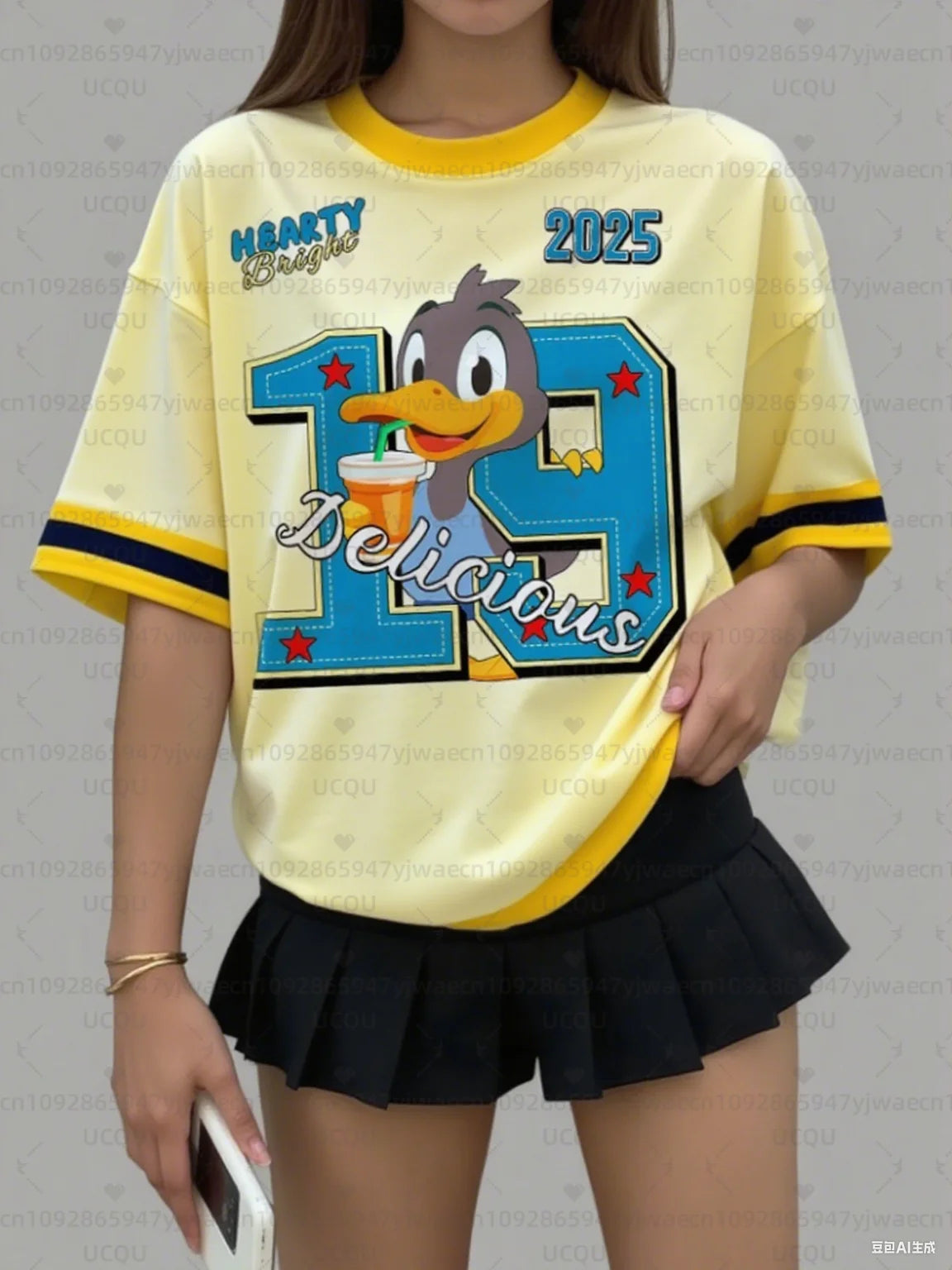 Women's Sports Jersey Cartoon Duck Print Short Sleeve T-Shirt