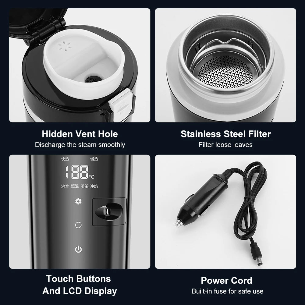 Portable 12/24V 500ml Car Electric Kettle Heating