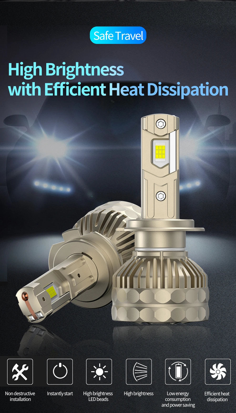 200W/PAAR LED-koplampset H1 H7 H4