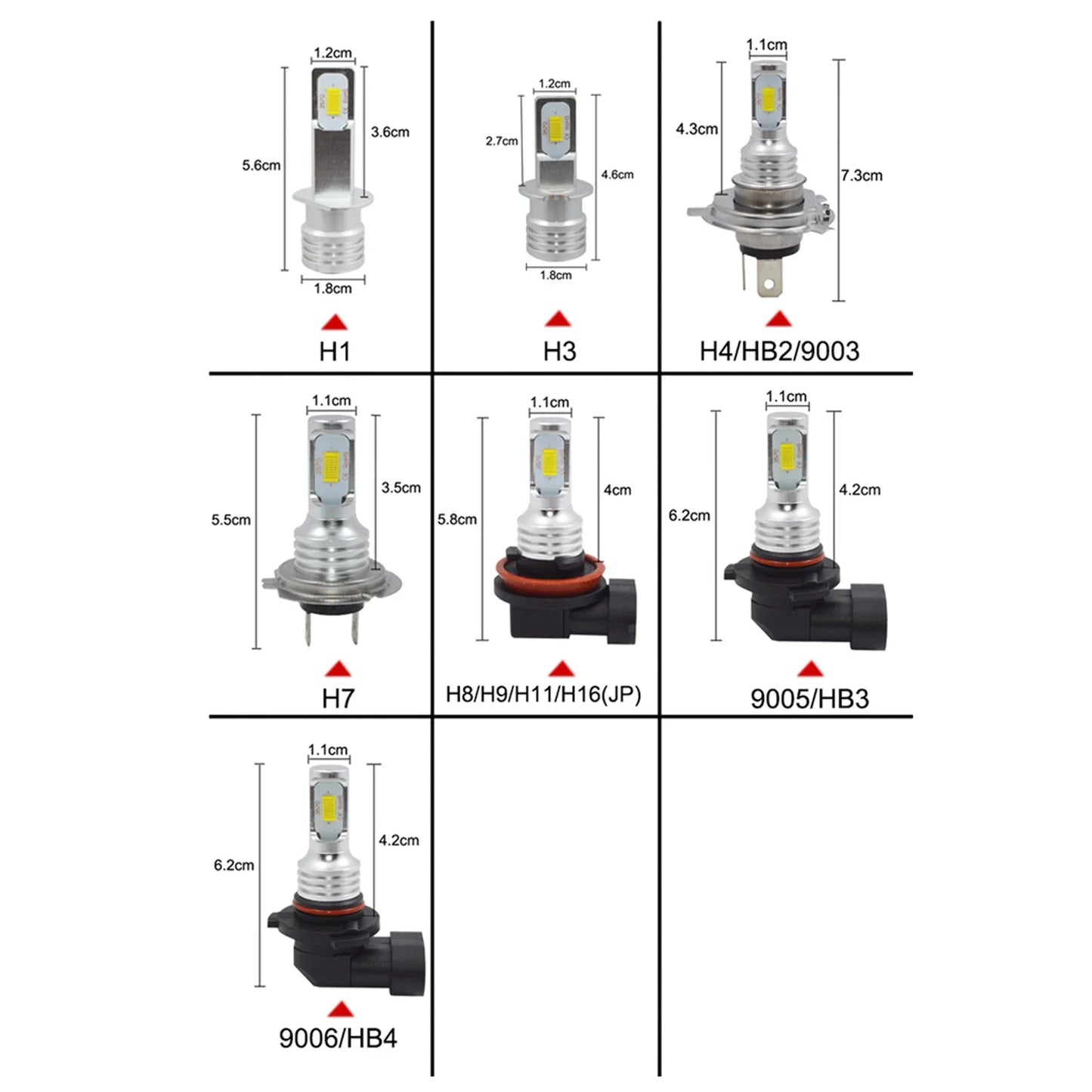 2Pcs H7 H4 Led Super Bright CSP Car Fog Light Bulbs
