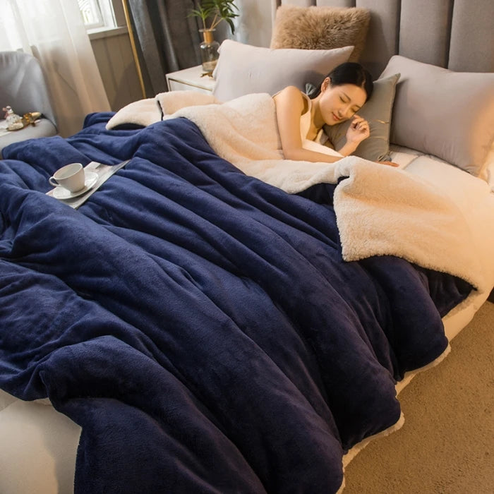 Wool Throw Blanket Keep Warm Winter Bed Blankets Double Sided