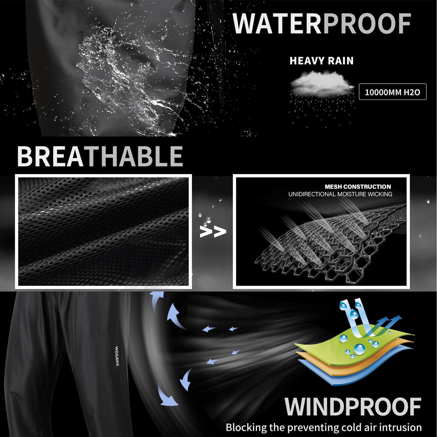 Cycling Sports Breathable Split Rain Pants