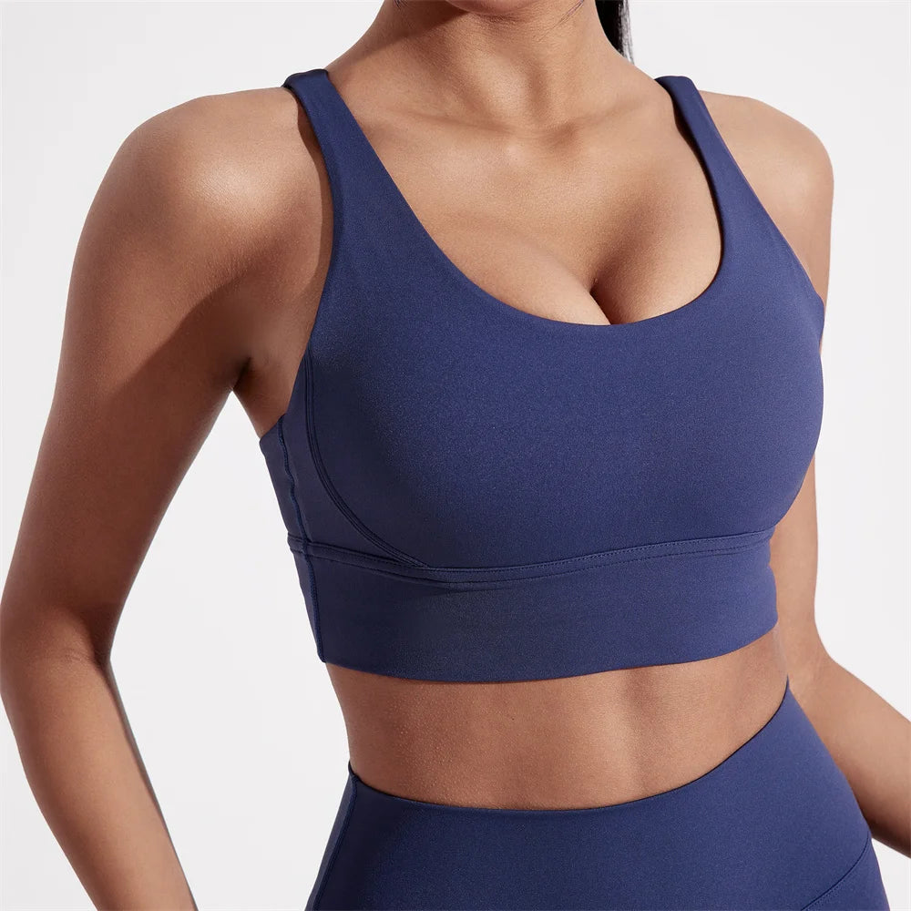 Solid Color Women Cross Back Fitness Underwear Soft Fitness