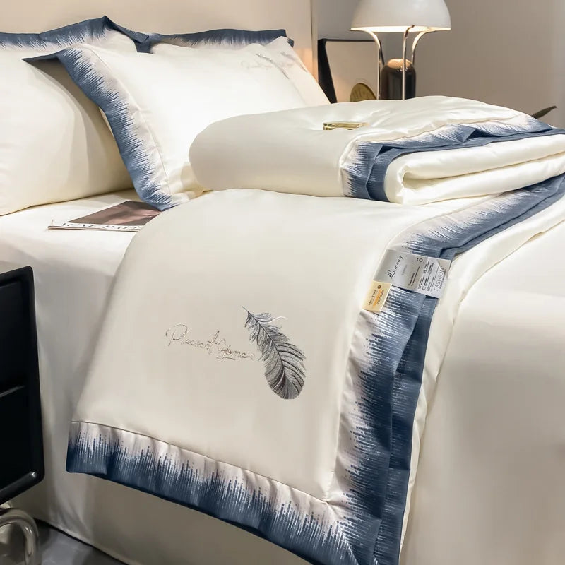 High-end Feather Embroidered Summer Blanket Comfortable