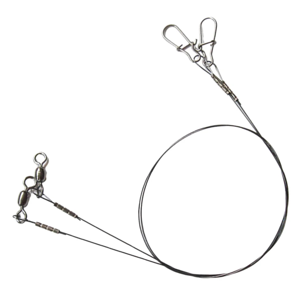 2x Steel Fishing stainless steel Wire Leader Line With Swivel Duo-Lock