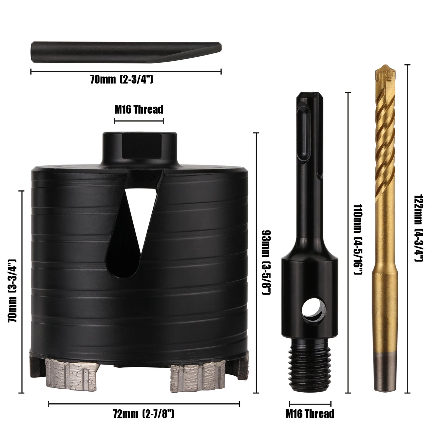 Dry Diamond Core Drill Bit Hole Saw with SDS Plus Adapter